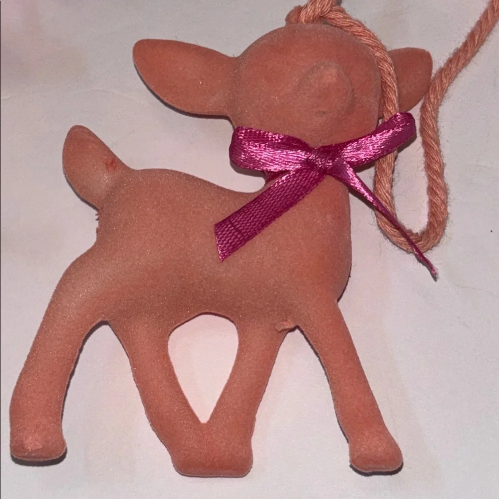 Flocked Deer Garland Peachy Pink Deer Garlands Set of 3 Velvet Fawn Garland NWT